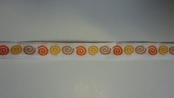 Ribbon White woven with Rounds design 17mm (12 m), Yellow-Orange